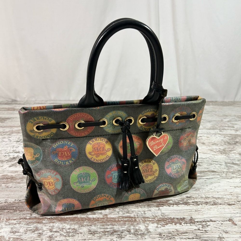 Women’s Dooney & Bourke leather circle stamp colorful satchel bag purse EUC